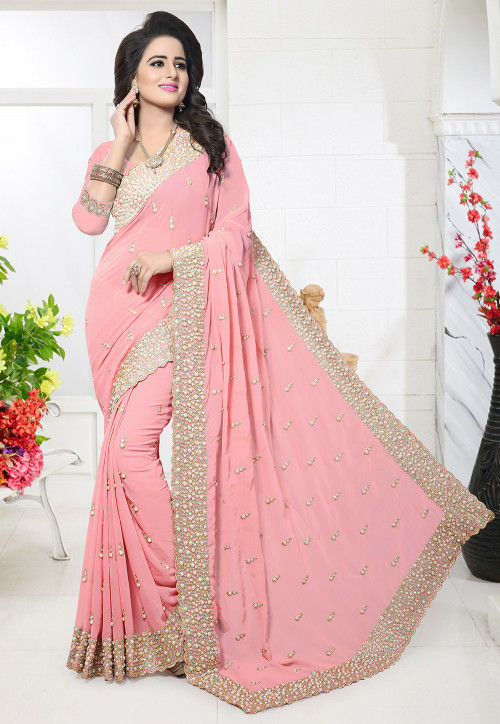 embroidered-georgette-saree-in-peach-v1-ssha1198 